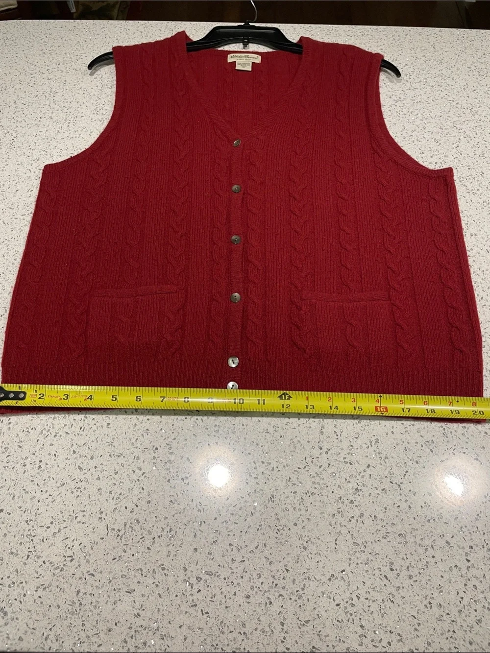 Vintage Eddie Bauer Dark Red Cable-Knit V-Neck Button Vest - Picture 10 of 10